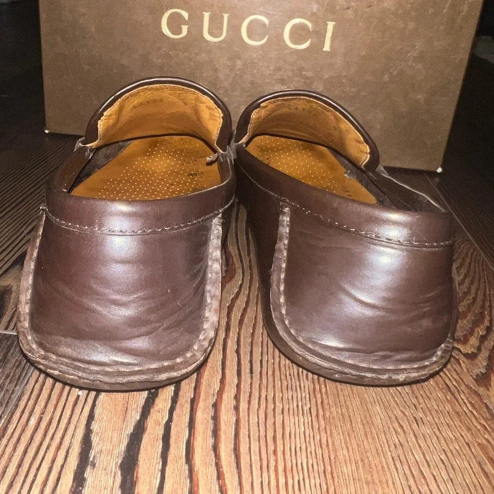 Gucci Mens Florence GG Monogram Driver Loafers Cocoa Brown Leather 153991 Size 9